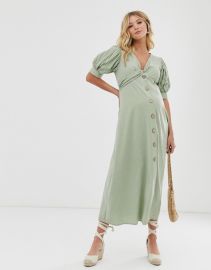 ASOS DESIGN Maternity button through twist front maxi tea dress in seersucker   ASOS at Asos